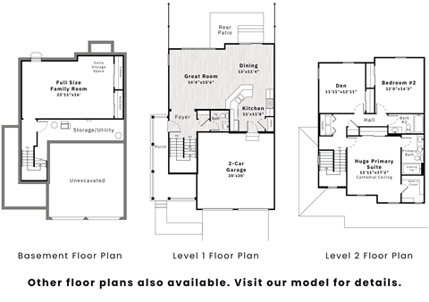 three floor plans of different floor plans for a house